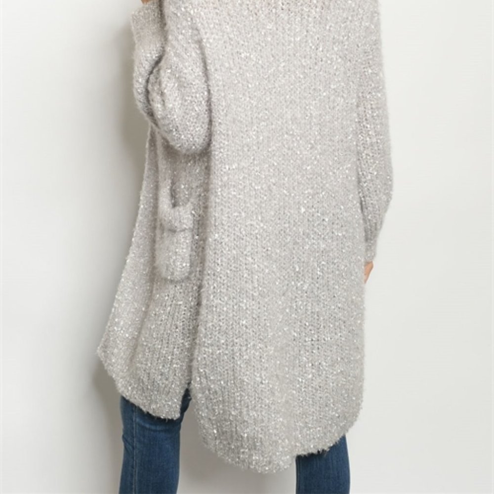 GREY & SILVER CARDIGAN SWEATER - Picture 4 of 8